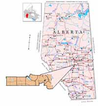 A map of Alberta with Wetaskiwin County